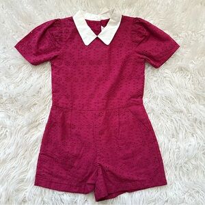 New Janie & Jack Eyelet Collared Romper Dainty Berry